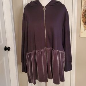 Gray ruffled zip up shirt